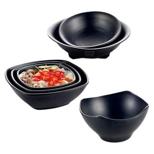 扬格黑色磨砂四方面碗米饭粥汤碗耐摔易洗家用美耐皿密胺仿瓷餐具