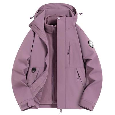 稻草人深紫冲锋衣女2025新款春秋冬三合一防风防水登山服外套男士