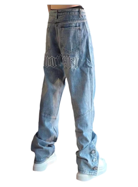 美式ins复古刺绣牛仔裤男