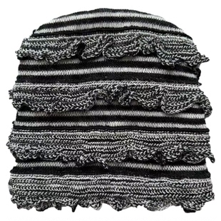 HTM帽子戏法韩国设计师款条纹针织帽女秋冬千禧复古y2k花边毛线帽