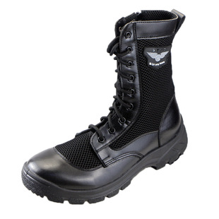 夏季男女拉链网眼透气作战靴大码超轻安检鞋作战训靴工装靴保安靴