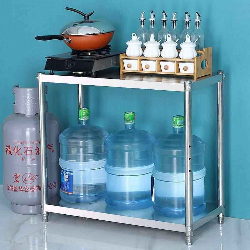 不锈钢厨房置物架两层落地家用放锅微波炉架阳客厅台灶台纳储货架