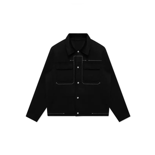 柜1699【G】男装双面呢夹克男81％羊毛短款翻领明线工装外套1003I