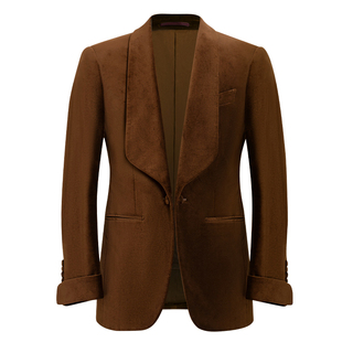 CULTUM青果领对扣棕色丝绒塔士多结婚礼服西服套装男正装新郎西装