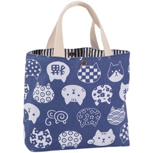 百搭小巧手拎包休闲上班便携帆布卡通印花时尚提袋单肩包学生饭盒