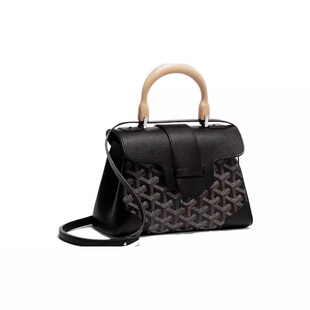 未使用Goyard/戈雅Saigon西贡包帆布牛皮黑色单肩手提斜挎包女款