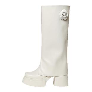 10cm真皮增高长筒靴子女2025新款欧美厚底高跟裤管靴不过膝骑士靴