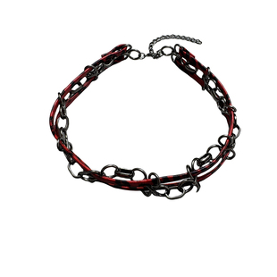 暗黑甜酷红色豹纹choker项圈女小众设计感锁骨链颈链颈带配饰