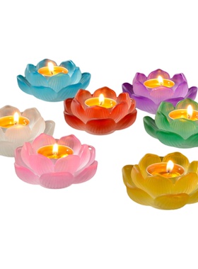藏村七彩琉璃莲花灯家用桌面供灯