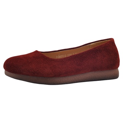 头层牛皮浅口单鞋女红色