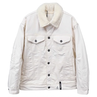 巨亏清仓小黄人联名白色牛仔外套仿羊羔绒棉衣able jeans男女上衣