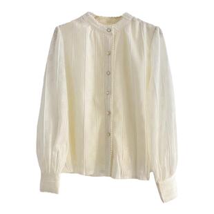 花边立领蕾丝衫减龄长袖衬衫女秋冬设计感气质内搭打底小衫上衣杏