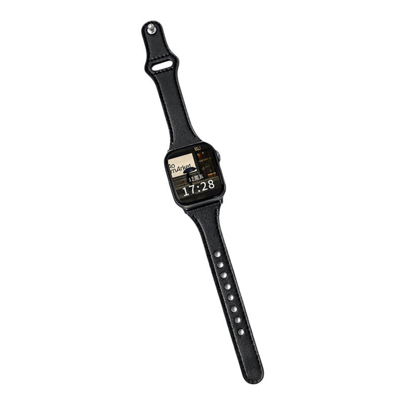 适用iWatch黑色经典皮质金属表带