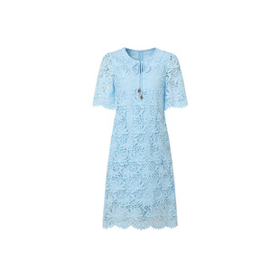 海青蓝 蕾丝镂空连衣裙女装25年新款夏季高级时尚气质海边度假裙