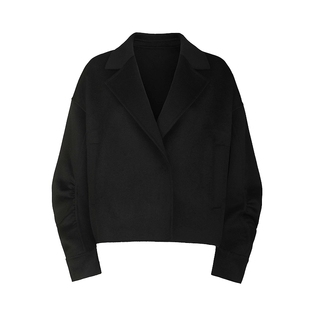 sdeer圣迪奥女装25年新品OL风西装领抽褶双面呢短款外套S254Z2603