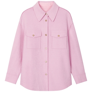 曼德诗纯色毛呢外套2025冬季新款绵羊毛混纺保暖亲肤减龄粉色大衣