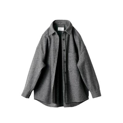 女式落肩男友风人字纹磨毛衬衫