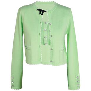 OBEG欧碧倩苹果绿羊毛针织开衫甜辣截短高腰外套10461091