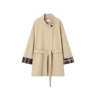 时然大码通勤风衣微胖mm中长款立领外套直筒宽松春季女装新品大衣