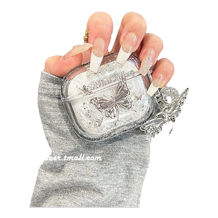 银色流沙水晶蝴蝶挂饰适用airpodspro3苹果无线蓝牙耳机保护套airpods1/2女4新款airpods3软壳三代保护套pro2