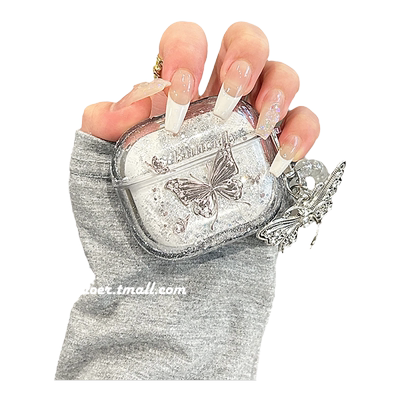 适用苹果耳机壳流沙蝴蝶