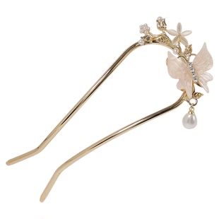 玫瑰蝴蝶发簪珍珠花朵发饰国风步摇古风发钗高级感轻奢盘发簪子女