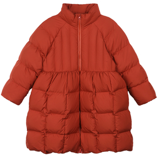 NORNOR女童红色羽绒服中长款冬装防风保暖抗寒好看儿童立领外套裙
