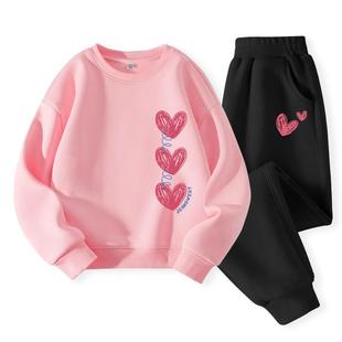 真维斯童装女童套装秋冬款儿童加绒运动卫衣大童2025新款冬装衣服