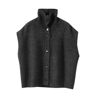 淘么淘 叠穿神器 绵羊毛动物毛拉绒宽松高领无袖针织开衫马甲坎肩