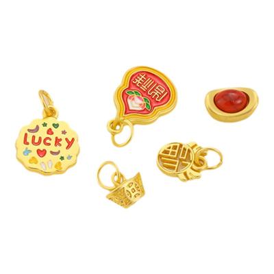 保色古法金福袋元宝吊坠