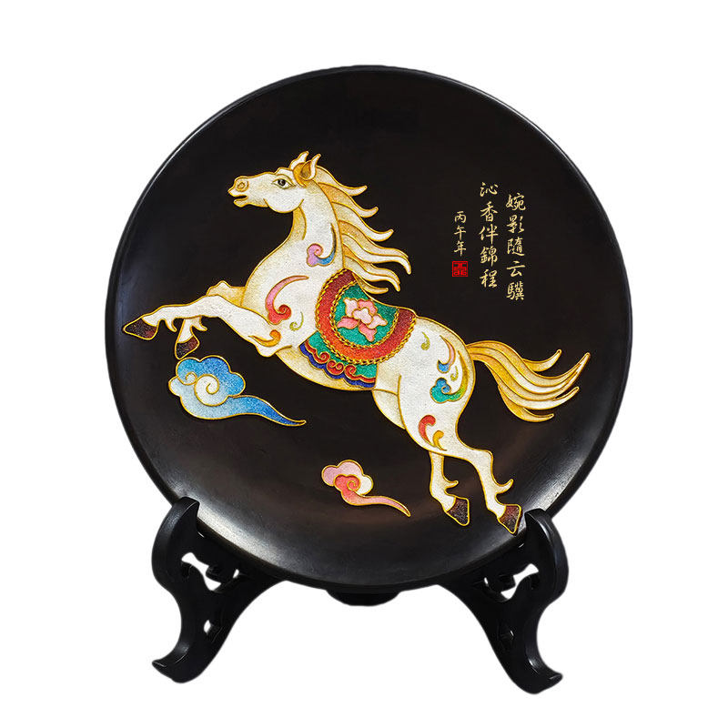 马年非遗景泰蓝掐丝黑陶摆件