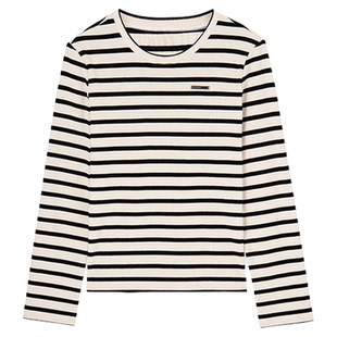 H·GENTEEL荷高2025新款秋女经典条纹修身时尚通勤长袖T恤