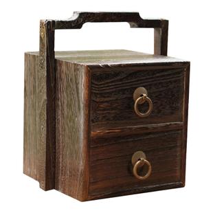 抽屉式 复古提篮 实木收纳盒 烧桐木提盒 首饰收纳 茶叶盒 针线盒