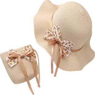 儿童草帽女宝宝大檐遮阳帽夏季草编夏天公主透气防晒海边沙滩2岁1