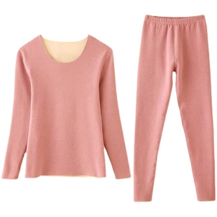 加肥加大码发热保暖内衣女套装德绒加厚加绒打底秋衣秋裤胖MM冬季