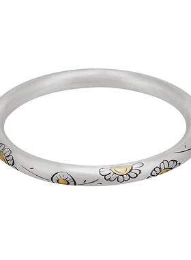 洋甘菊999足银纯手工手镯闭口女太阳花圆柱银镯子时尚复古民族风