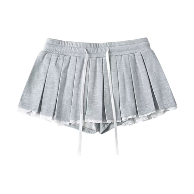 防走光蕾丝边百褶裙半身短裙