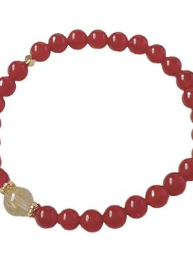 天然红玛瑙金发晶简约手串