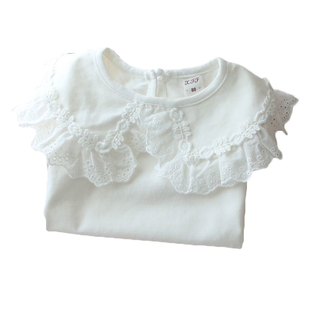 女童白色薄款翻领T恤上衣春夏儿童女孩娃娃领蕾丝花边宝宝打底衫6