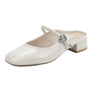 华耐一字带玛丽珍鞋女款2025夏季新款包头时装凉鞋配裙子半拖鞋子