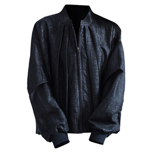 真丝短外套女2025春秋新款印花龟裂纹香云纱100桑蚕丝绸夹克开衫