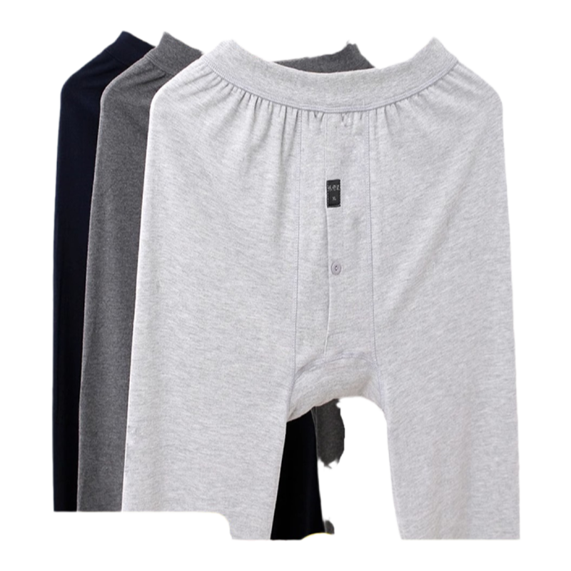 新款中老年人保暖裤秋裤男士纯棉宽松高腰加肥加大码全棉毛裤薄款