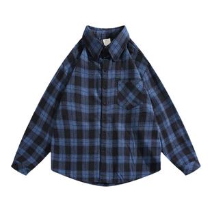 BOYUE帛跃春秋国潮毛呢格子衬衫百搭程序员日常简约薄款外套男女