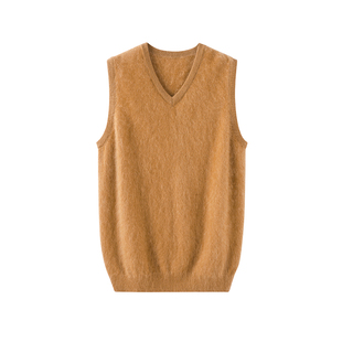男士羊绒马甲背心秋冬拉绒100纯羊绒衫男针织打底坎肩V领无袖毛衣