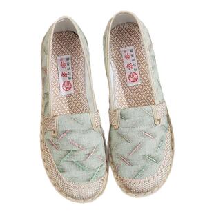春夏新款京睿老北京布鞋女鞋透气亚麻平底渔夫鞋懒人一脚蹬妈妈鞋