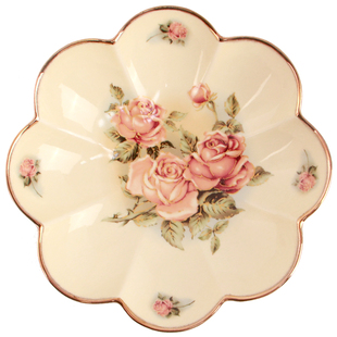 韩国进口QueenRose玫瑰花陶瓷盘子水果家用莲花菜盘荷花餐盘餐具