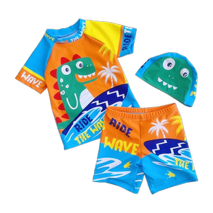 韩国儿童泳衣男孩可爱卡通宝宝分体速干游泳衣套装中小童男童泳装
