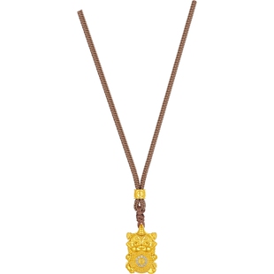 周六福黄金吊坠女款黄金镶嵌灵趣谛听足金钻石闪耀吊坠新年礼物