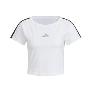 adidas阿迪达斯女装新款半袖三条纹运动休闲显腰短袖T恤 KB7752