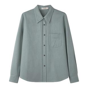 【2/24 零点新品9折】solighter 法式复古蓝色长袖宽松衬衫女春季